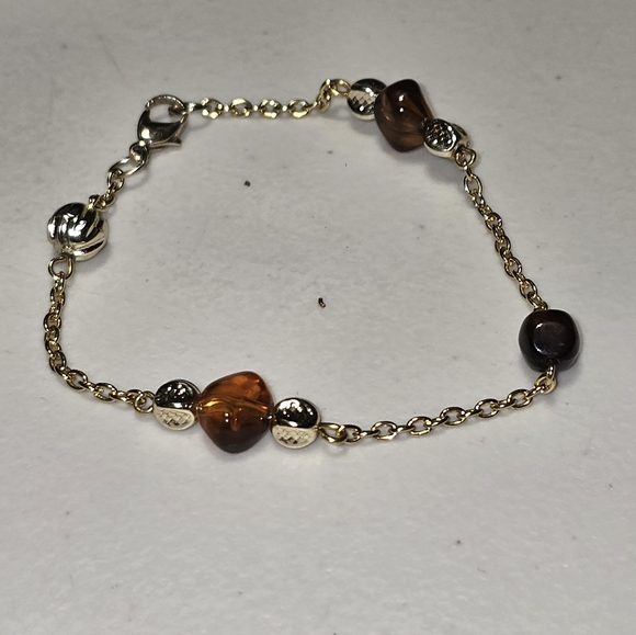 Vintage Handmade Gold Tone Beaded Chain Bracelet 18 - Picture 1 of 4